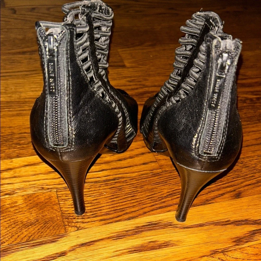 Black Peep-Toe Ankle Booties with Striped Side Panels Women’s Size 7 Shoe
